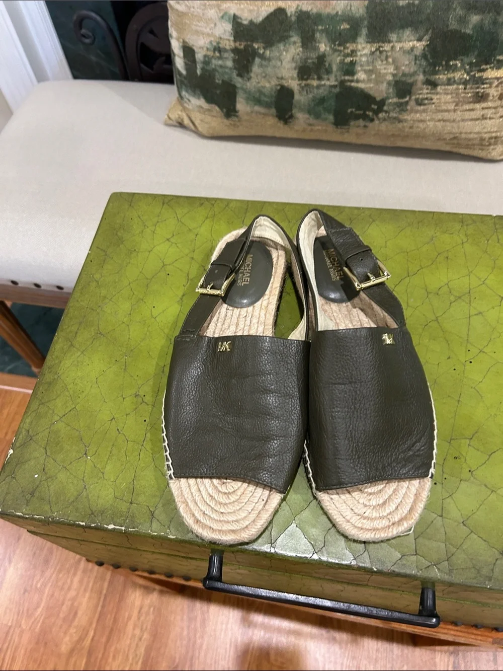 Michael Kors Olive Leather Espadrille Slingback Sandals